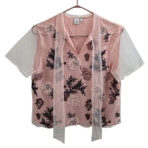 Twik Floral Embroidered Mesh Top Size M